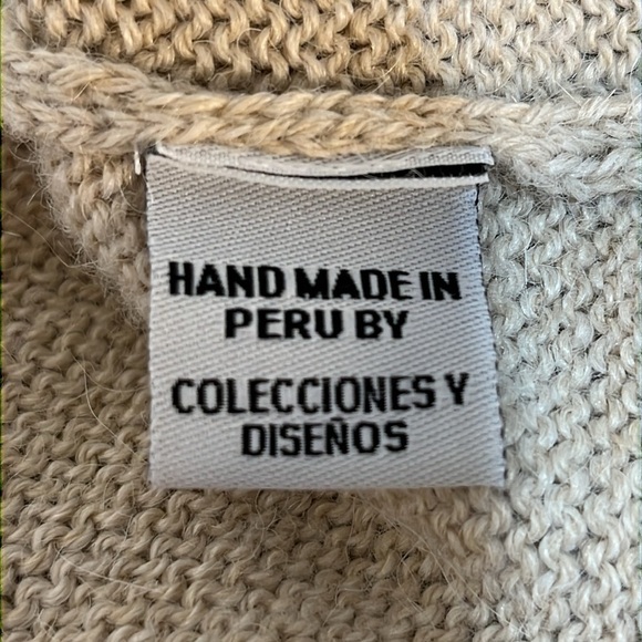 Handmade in Peru Alpaca Blend Sweater Cardigan Zip Front Tan Brown ? size Large - Picture 8 of 10